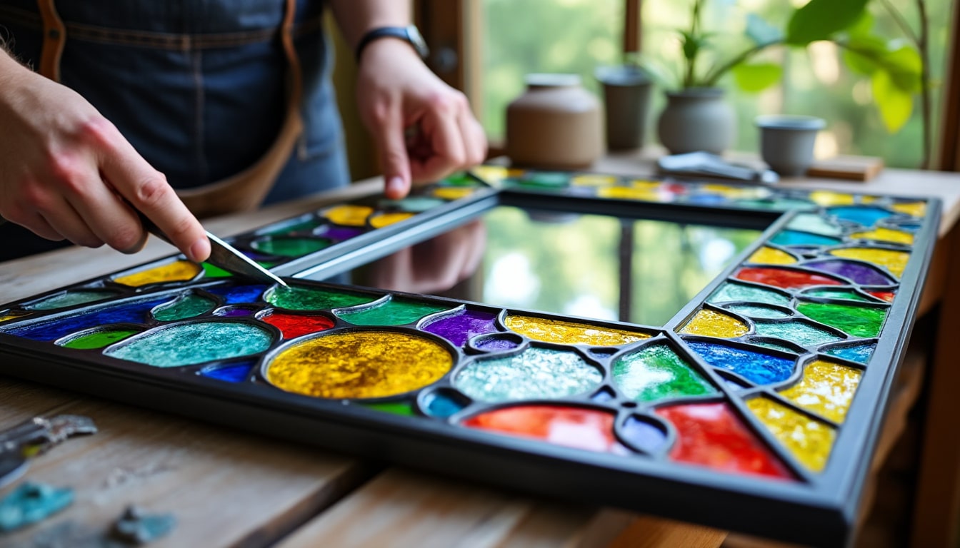 Miroir avec encadrement en vitrail : le montage